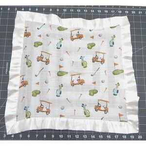 Lulujo Baby Blanket Golf Security Blanket Lovey Muslin Cotton Satin Edge 16 Inch